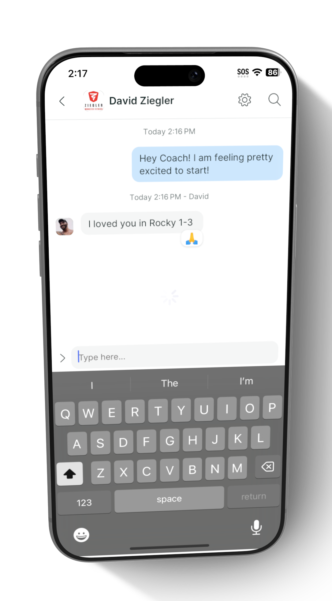 Smartphone displaying a messaging app with a white background